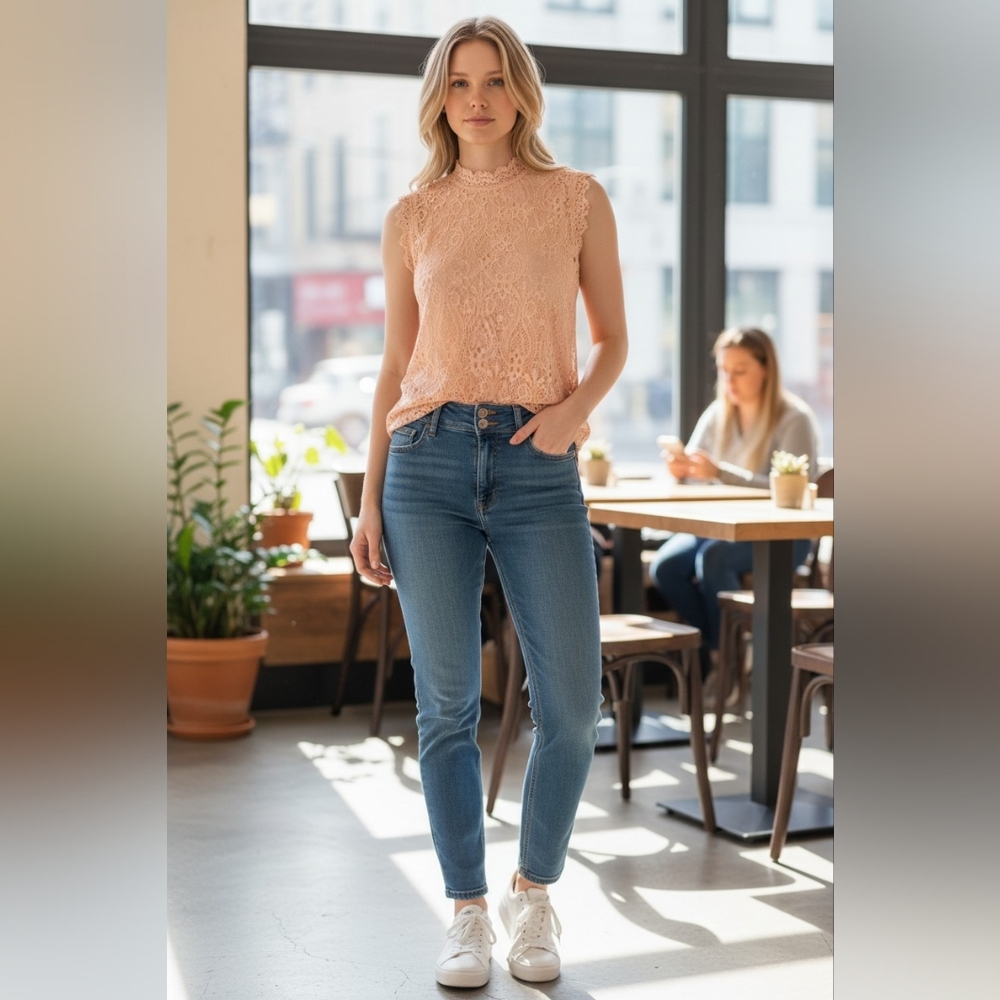 Wallflower High-Rise Slim Jeans in Medium Blue Wash
